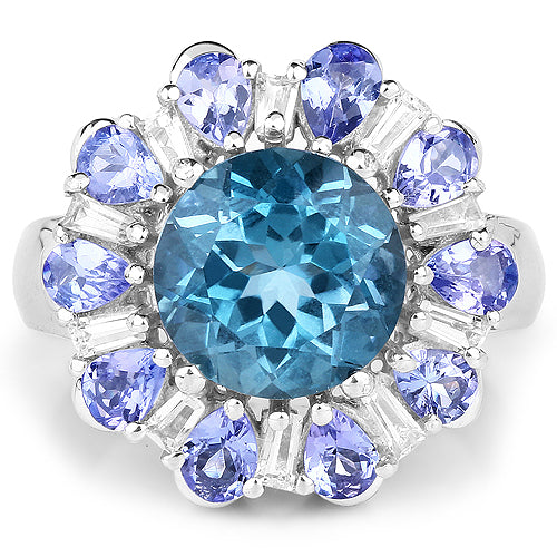 6.19 Carat Genuine London Blue Topaz, Tanzanite & White Topaz .925 Sterling Silver Ring on sale at MyriadMart