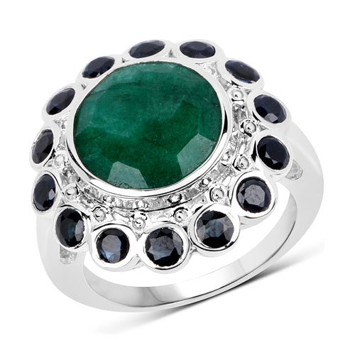 6.88 Carat Dyed Emerald & Blue Sapphire .925 Sterling Silver Ring on sale at MyriadMart