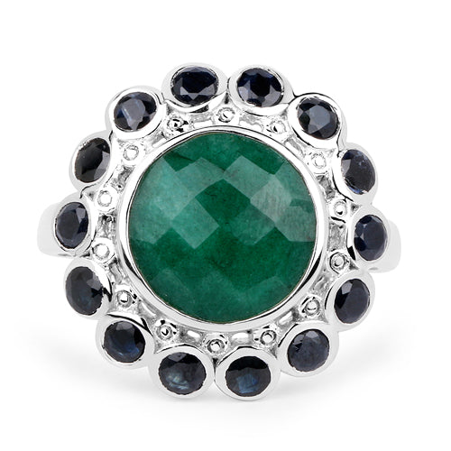 6.88 Carat Dyed Emerald & Blue Sapphire .925 Sterling Silver Ring on sale at MyriadMart
