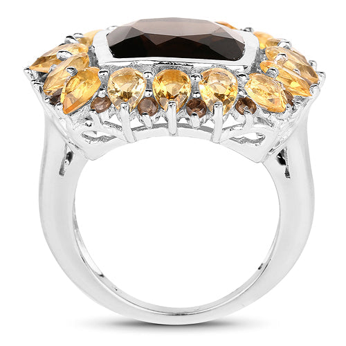 9.16 Carat Genuine Smoky Quartz & Citrine .925 Sterling Silver Ring on sale at MyriadMart