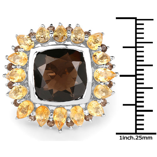 9.16 Carat Genuine Smoky Quartz & Citrine .925 Sterling Silver Ring on sale at MyriadMart