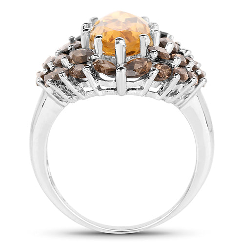 6.20 Carat Genuine Citrine & Smoky Quartz .925 Sterling Silver Ring on sale at MyriadMart