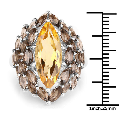 6.20 Carat Genuine Citrine & Smoky Quartz .925 Sterling Silver Ring on sale at MyriadMart