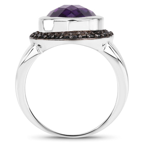 5.35 Carat Genuine Amethyst and Black Spinel .925 Sterling Silver Ring on sale at MyriadMart