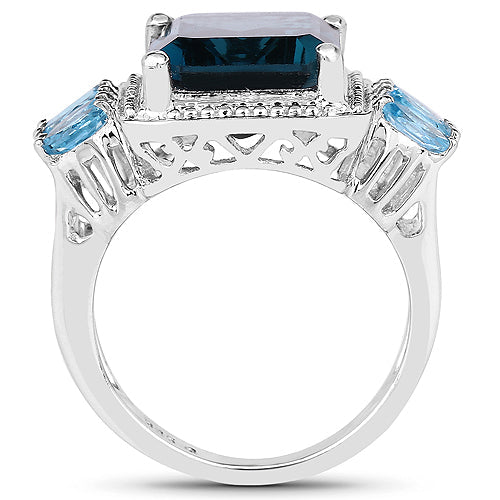 8.17 Carat Genuine London Blue Topaz and Swiss Blue Topaz .925 Sterling Silver Ring on sale at MyriadMart