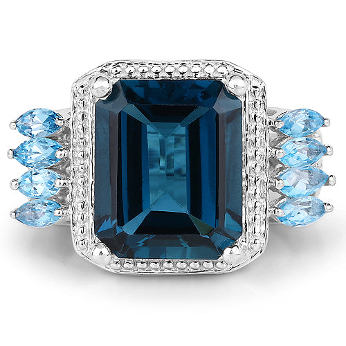 8.17 Carat Genuine London Blue Topaz and Swiss Blue Topaz .925 Sterling Silver Ring on sale at MyriadMart