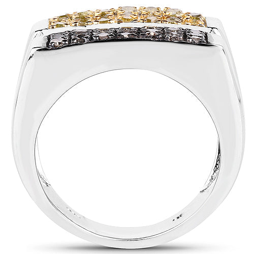 0.63 Carat Genuine Champagne Diamond and Yellow Diamond .925 Sterling Silver Ring on sale at MyriadMart