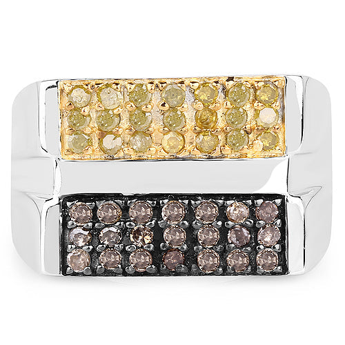 0.63 Carat Genuine Champagne Diamond and Yellow Diamond .925 Sterling Silver Ring on sale at MyriadMart