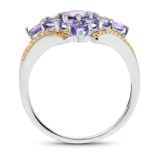 Two Tone Plated 1.67 Carat Genuine Tanzanite .925 Sterling Silver Ring on sale at MyriadMart