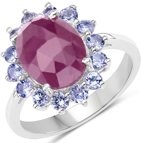 5.53 Carat Genuine Pink Sapphire & Tanzanite .925 Sterling Silver Ring on sale at MyriadMart
