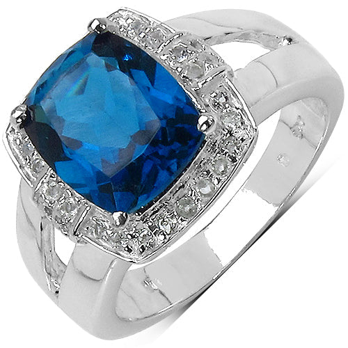 3.64 Carat Genuine London Blue Topaz and White Topaz .925 Sterling Silver Ring on sale at MyriadMart