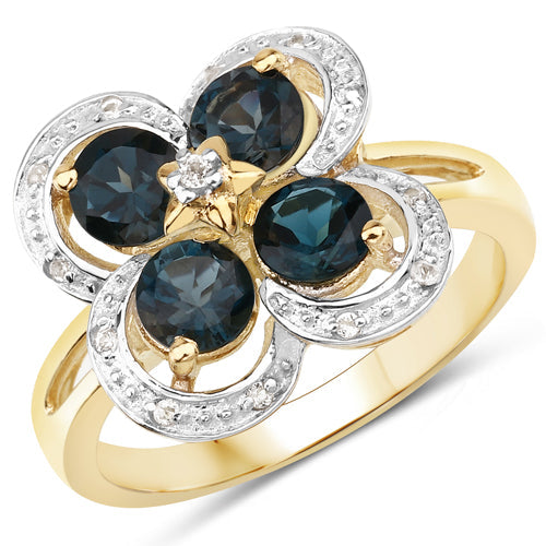 1.76 Carat Genuine London Blue Topaz and White Topaz .925 Sterling Silver Ring on sale at MyriadMart