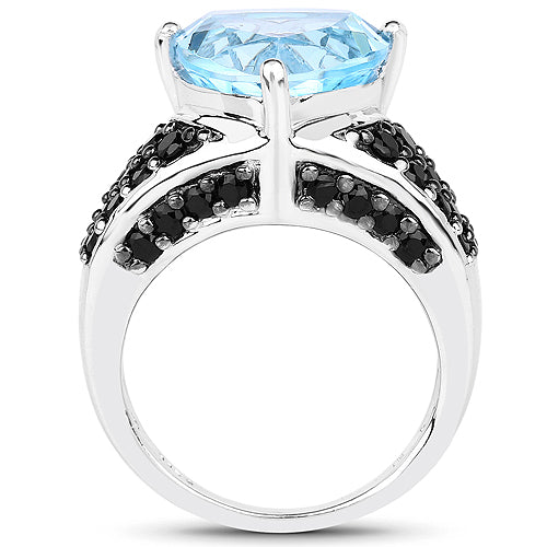 5.49 Carat Genuine Blue Topaz and Black Spinel .925 Sterling Silver Ring on sale at MyriadMart