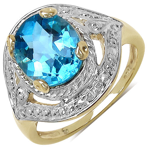 14K Yellow Gold Plated 3.25 Carat Genuine Swiss Blue Topaz .925 Sterling Silver Ring on sale at MyriadMart