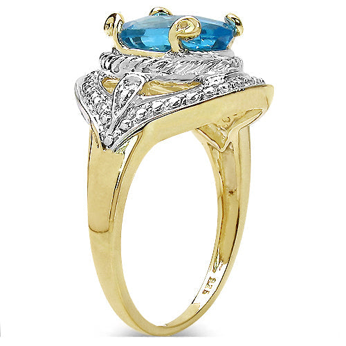 14K Yellow Gold Plated 3.25 Carat Genuine Swiss Blue Topaz .925 Sterling Silver Ring on sale at MyriadMart