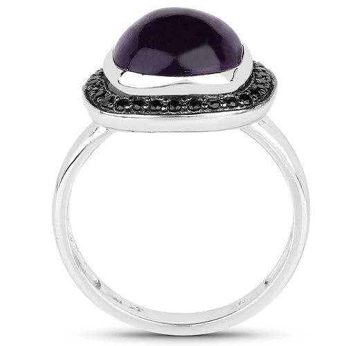 5.25 Carat Genuine Amethyst & Black Spinel .925 Sterling Silver Ring on sale at MyriadMart
