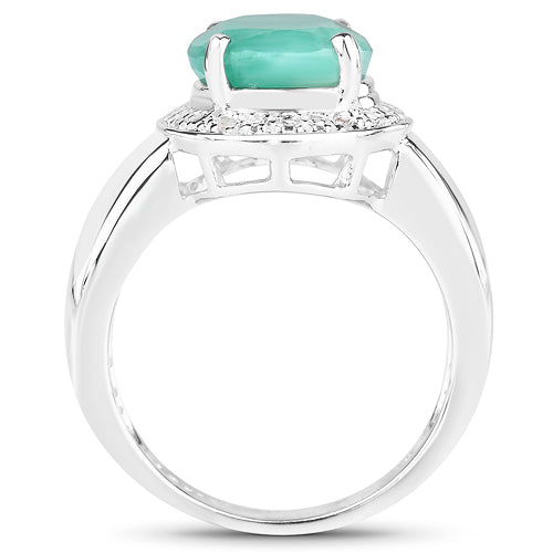 4.72 Carat Genuine Emerald and White Diamond .925 Sterling Silver Ring on sale at MyriadMart