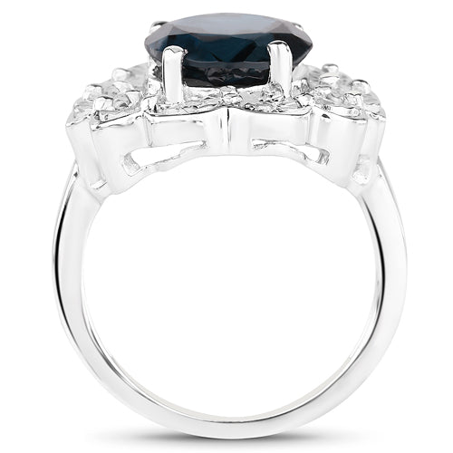 5.11 Carat Genuine London Blue Topaz and White Diamond .925 Sterling Silver Ring on sale at MyriadMart