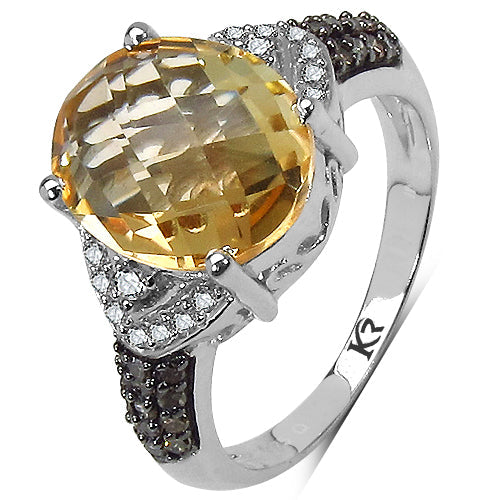 4.69 Carat Genuine Citrine, Champagne Diamond & White Diamond .925 Sterling Silver Ring on sale at MyriadMart