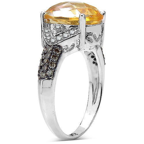 4.69 Carat Genuine Citrine, Champagne Diamond & White Diamond .925 Sterling Silver Ring on sale at MyriadMart