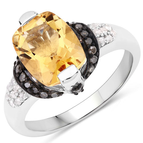 "2.83 Carat Genuine Citrine, Champagne Diamond and White Diamond .925 Sterling Silver Ring on sale at MyriadMart