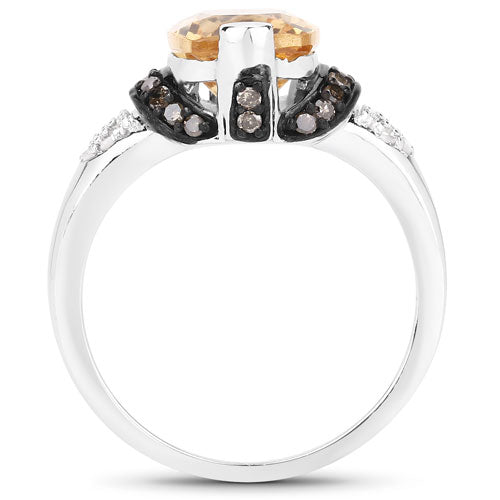 "2.83 Carat Genuine Citrine, Champagne Diamond and White Diamond .925 Sterling Silver Ring on sale at MyriadMart