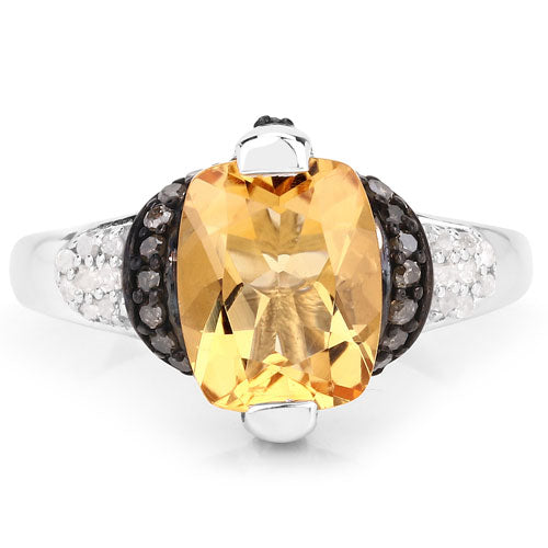 "2.83 Carat Genuine Citrine, Champagne Diamond and White Diamond .925 Sterling Silver Ring on sale at MyriadMart