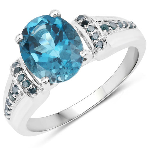 2.72 Carat Genuine London Blue Topaz and Blue Diamond .925 Sterling Silver Ring on sale at MyriadMart