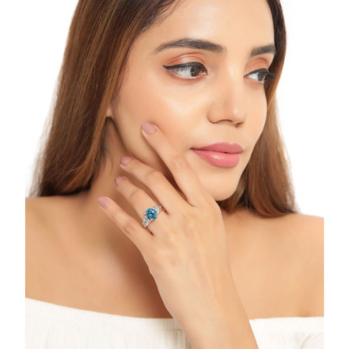 2.72 Carat Genuine London Blue Topaz and Blue Diamond .925 Sterling Silver Ring on sale at MyriadMart