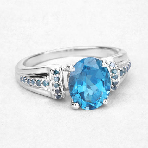 2.72 Carat Genuine London Blue Topaz and Blue Diamond .925 Sterling Silver Ring on sale at MyriadMart