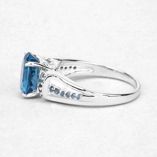 2.72 Carat Genuine London Blue Topaz and Blue Diamond .925 Sterling Silver Ring on sale at MyriadMart