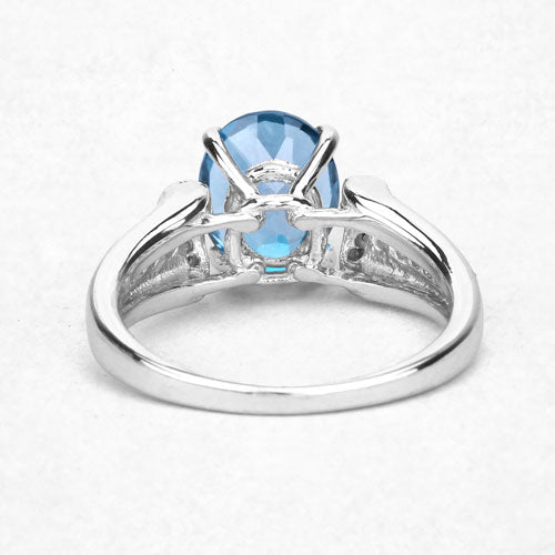 2.72 Carat Genuine London Blue Topaz and Blue Diamond .925 Sterling Silver Ring on sale at MyriadMart