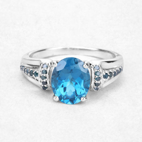 2.72 Carat Genuine London Blue Topaz and Blue Diamond .925 Sterling Silver Ring on sale at MyriadMart