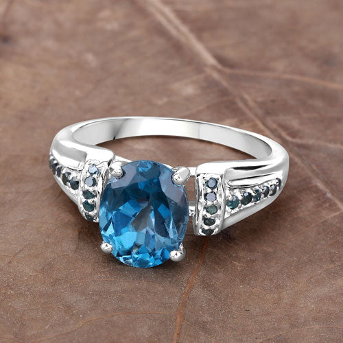 2.72 Carat Genuine London Blue Topaz and Blue Diamond .925 Sterling Silver Ring on sale at MyriadMart