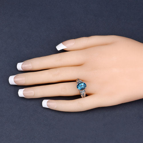 2.72 Carat Genuine London Blue Topaz and Blue Diamond .925 Sterling Silver Ring on sale at MyriadMart