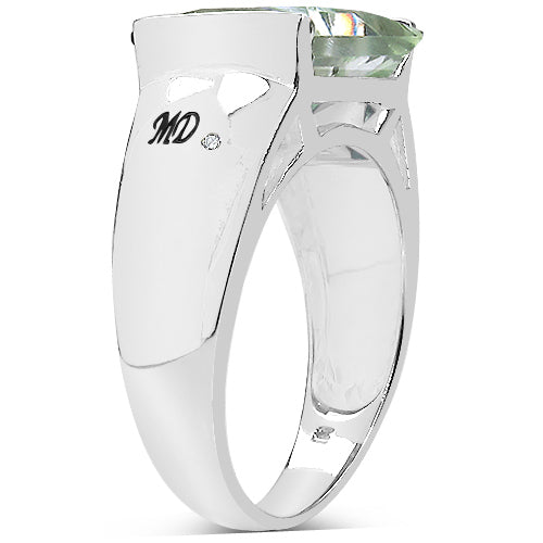 5.71 Carat Genuine Green Amethyst & White Diamond .925 Sterling Silver Ring on sale at MyriadMart