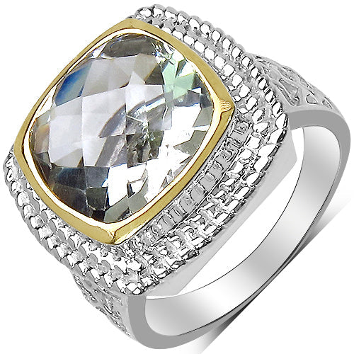 6.31 Carat Genuine Green Amethyst & White Diamond .925 Sterling Silver Ring on sale at MyriadMart