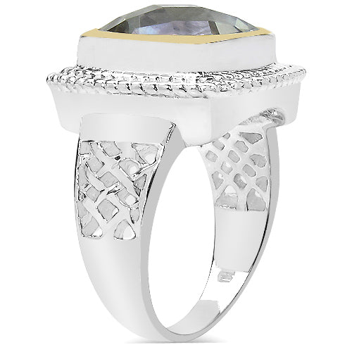 6.31 Carat Genuine Green Amethyst & White Diamond .925 Sterling Silver Ring on sale at MyriadMart