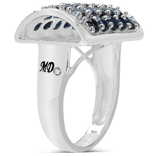 3.51 Carat Genuine Blue Sapphire & White Diamond .925 Sterling Silver Ring on sale at MyriadMart