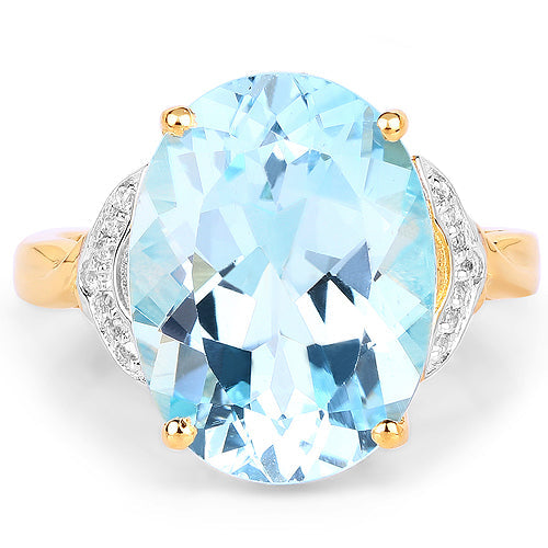 14K Yellow Gold Plated 11.32 Carat Genuine Blue Topaz and White Topaz .925 Sterling Silver Ring on sale at MyriadMart