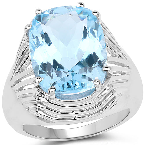 12.10 Carat Genuine Blue Topaz .925 Sterling Silver Ring on sale at MyriadMart