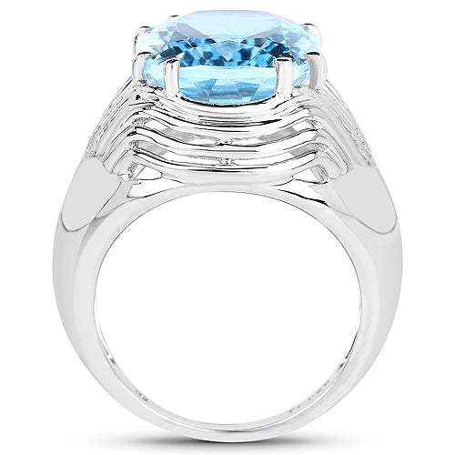12.10 Carat Genuine Blue Topaz .925 Sterling Silver Ring on sale at MyriadMart