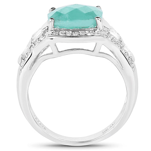 4.09 Carat Genuine Emerald and White Topaz .925 Sterling Silver Ring on sale at MyriadMart