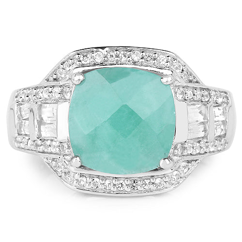 4.09 Carat Genuine Emerald and White Topaz .925 Sterling Silver Ring on sale at MyriadMart