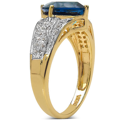 18K Yellow Gold Plated 3.83 Carat Genuine London Blue Topaz & White Topaz .925 Sterling Silver Ring on sale at MyriadMart