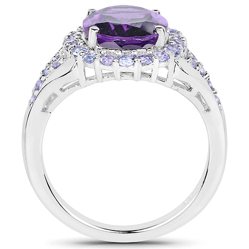 5.90 Carat Genuine Amethyst and Tanzanite .925 Sterling Silver Ring on sale at MyriadMart