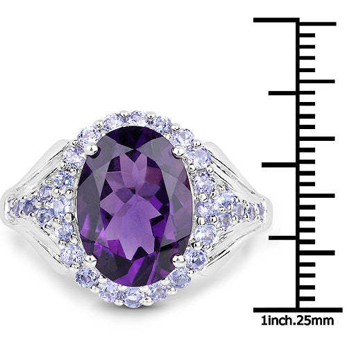 5.90 Carat Genuine Amethyst and Tanzanite .925 Sterling Silver Ring on sale at MyriadMart