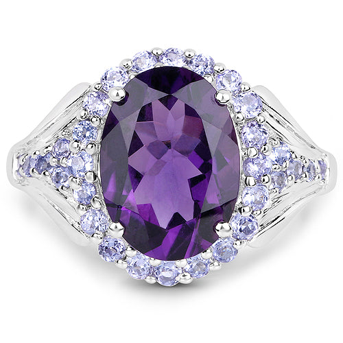 5.90 Carat Genuine Amethyst and Tanzanite .925 Sterling Silver Ring on sale at MyriadMart