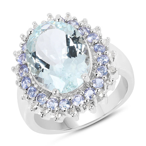 5.30 Carat Genuine Aquamarine, Tanzanite & White Topaz .925 Sterling Silver Ring on sale at MyriadMart
