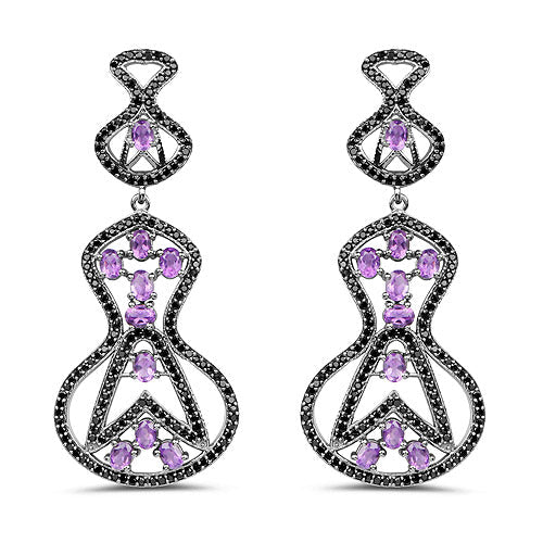 5.30 Carat Genuine Amethyst and Black Spinel .925 Sterling Silver Earrings on sale at MyriadMart